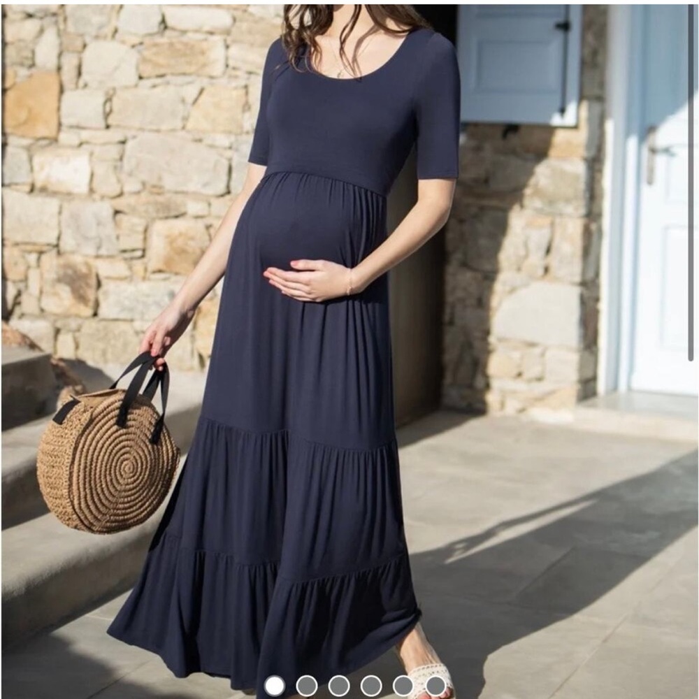 Seraphine Navy Blue Maternity Tiered Maxi Dress